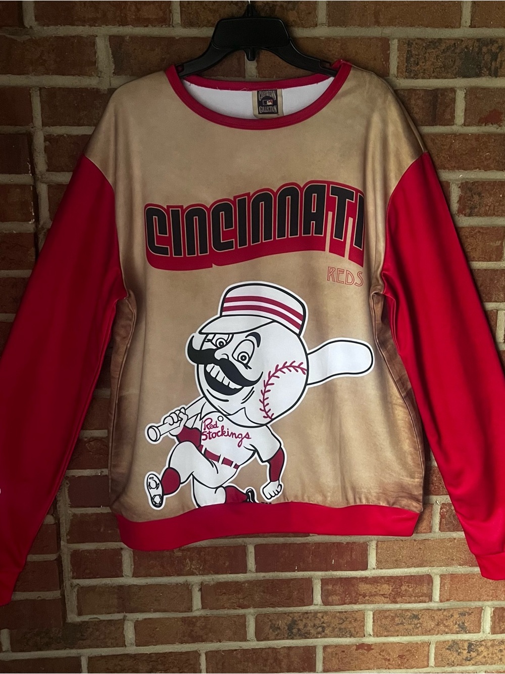 Vintage Cincinnati Reds Sweater Adult LARGE Gold Cooperstown Collection MLB 90s